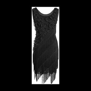 1920s Beaded Fringe Scalloped Petal Plus Size Dres